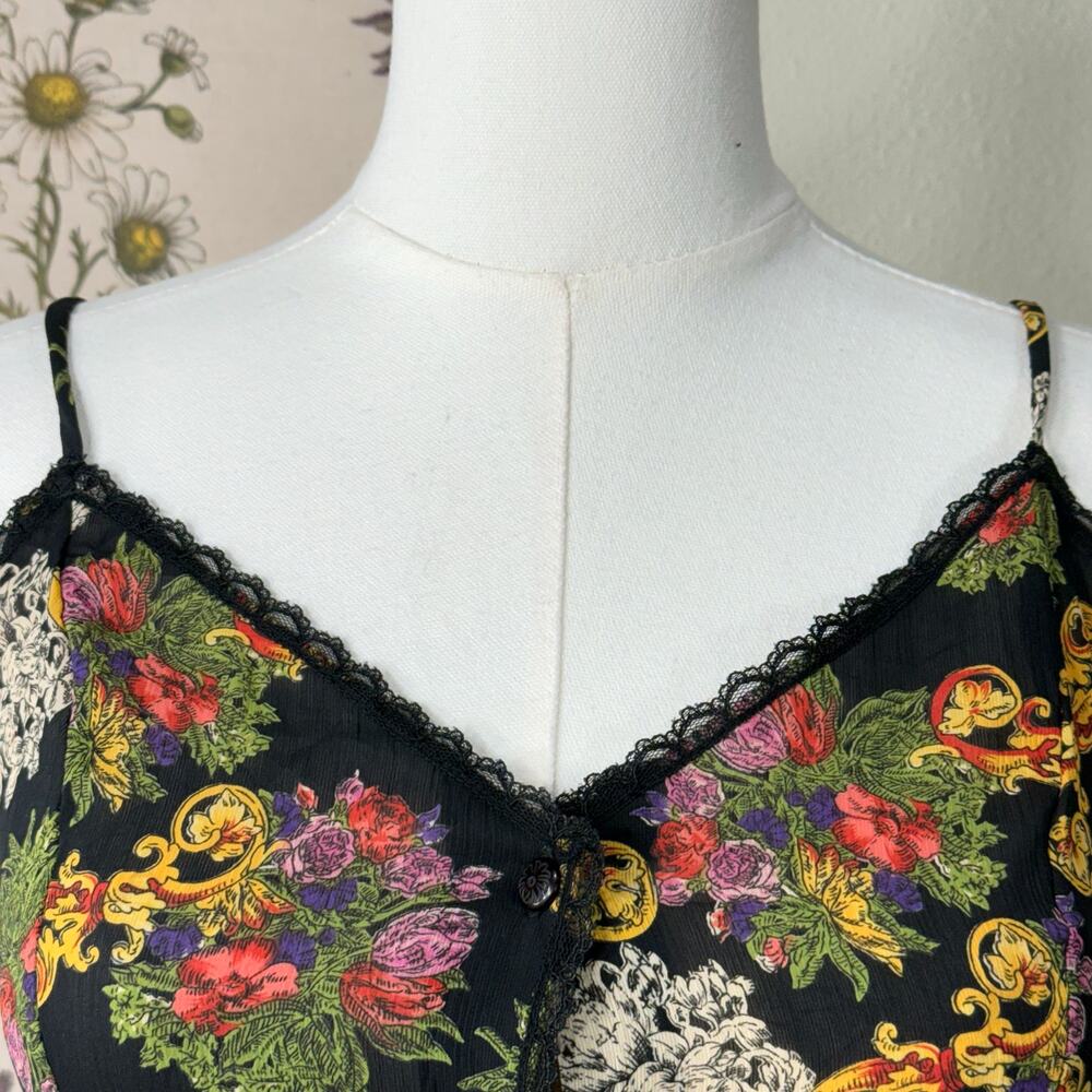 Vintage Floral Slip Dress Fairy Grunge Romantic Goth Dark Coquette Whimsigoth XS - Picture 3 of 8
